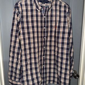 U.S. Polo Assn. Navy, White and Tan and orange Plaid Button-Down Shirt